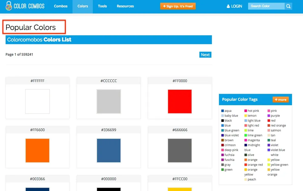 ColorCombos 的熱門顏色列表