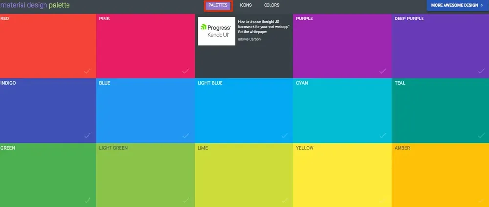 Material Palette 首頁的顏色選擇區